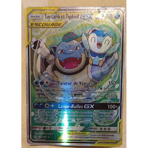 Carte Pokemon, Escouade Tortank Et Tiplouf Gx, Attaques: Faiseur De Vagues 150, Lances Bulles Gx 100+, Illustration 215/236* Akira Komayama