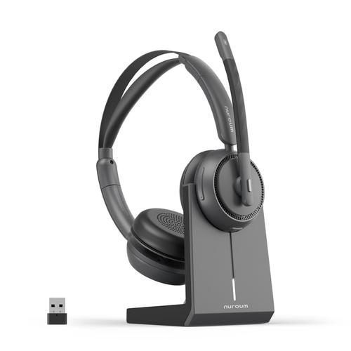 Nuroum HP31-D Casque Bluetooth sans Fil avec Micro, Casque à Réduction de Bruit ENC avec Station de Charge,Clé USB-A&C/Bluetooth/Dongle, 45 Heures d'Autonomie pour Le Travail/PC/Camions/Appels Clairs