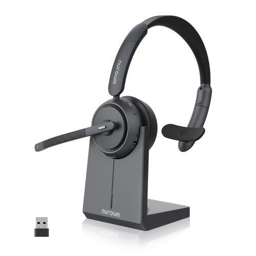 Nuroum HP31-S Casque Bluetooth sans Fil avec Micro, Casque à Réduction de Bruit ENC avec Station de Charge,Clé USB-A&C/Bluetooth/Dongle, 45 Heures d'Autonomie pour Le Cuffie Call Center/Travail/Appels