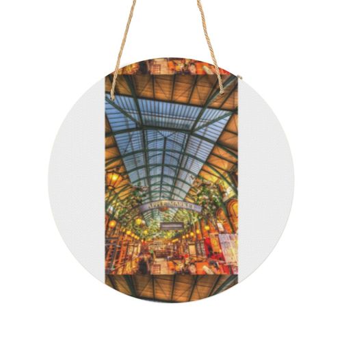 Panneau Métallique Rond Le marché aux pommes de Covent Garden Londres en Aluminium 29cm - Impression Décorative Murale pour Maison, Bar, Café