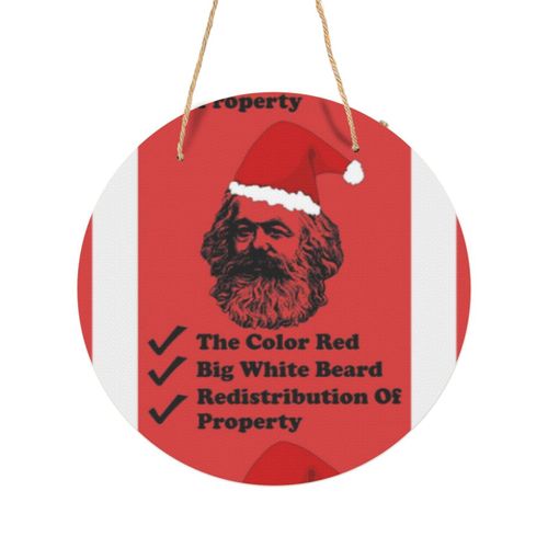 Panneau Métallique Rond Santa Marx Karl Marx, Noël, Philosophie, Économie, Socialisme, Communisme en Aluminium 29cm - Impression Décorative Murale pour Maison, Bar, Café