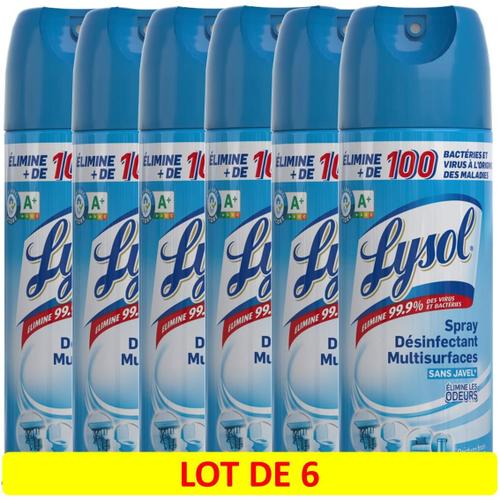 LYSOL Lot de 6 Sprays Désinfectant Antibactérien Multi-Surfaces et Textiles sans Javel Parfum Frais 400ml