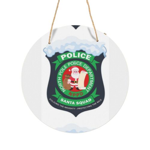 Panneau Métallique Rond Insigne de l'escouade du Père Noël du département de police du Pôle Nord en Aluminium 29cm - Impression Décorative Murale pour Maison, Bar, Café