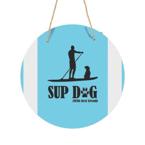 Panneau Métallique Rond SUP CHIEN HOMME en Aluminium 29cm - Impression Décorative Murale pour Maison, Bar, Café