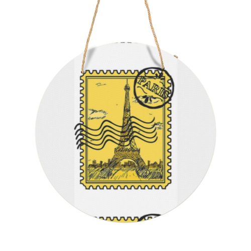 Panneau Métallique Rond Timbre Paris Or en Aluminium 29cm - Impression Décorative Murale pour Maison, Bar, Café