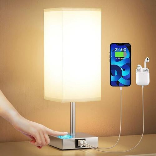 Acheter Lampe de Table de chevet en tissu, lampe de chevet avec ampoule LED  blanche chaude, lampe de bureau, commande tactile, USB A