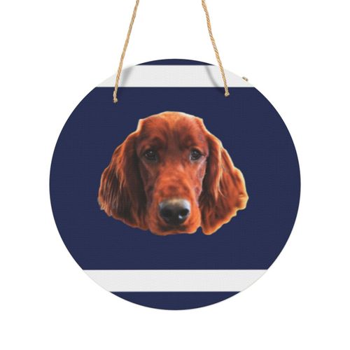Panneau Métallique Rond Visage mignon de chien Setter irlandais en Aluminium 29cm - Impression Décorative Murale pour Maison, Bar, Café