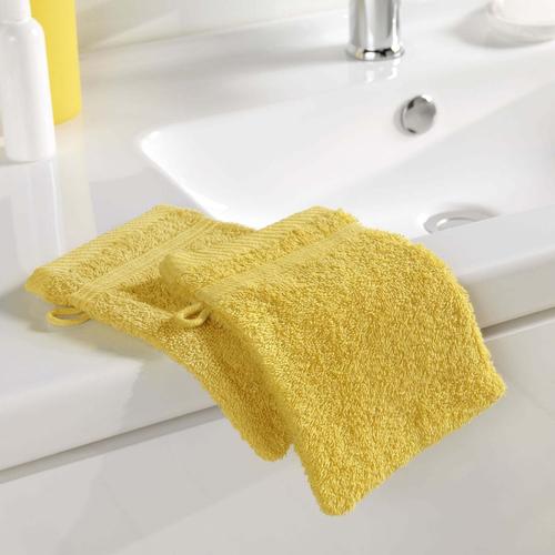 2 Gants De Toilette 15x21 Cm - 500g/Cm² - Jaune Jaune