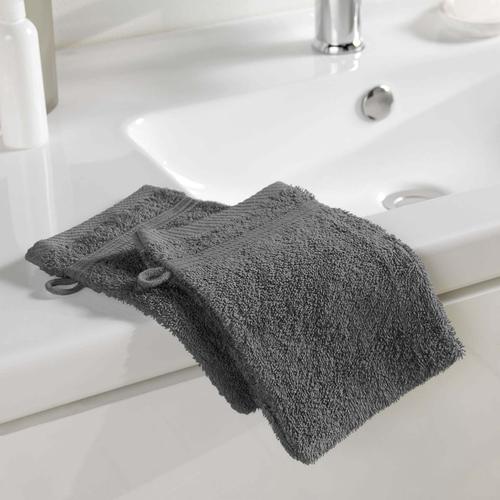 2 Gants De Toilette 15x21 Cm - 500g/Cm² - Anthracite Anthracite