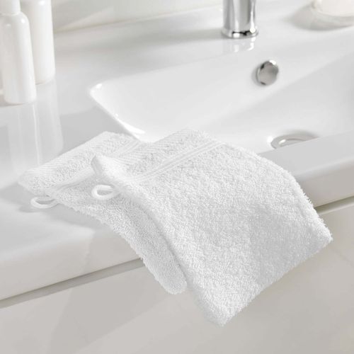 2 Gants De Toilette 15x21 Cm - 500g/Cm² - Blanc Blanc