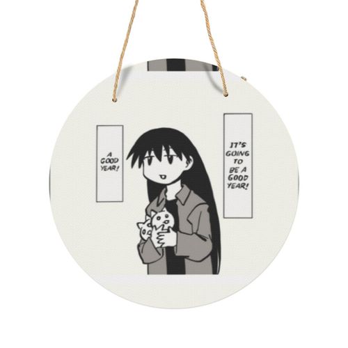 Panneau Métallique Rond Je dessine que ça va être une bonne année Chat Peluches Sakaki Azumanga Daioh Manga Bulle de dialogu en Aluminium 29cm - Impression Décorative Murale pour Maison...
