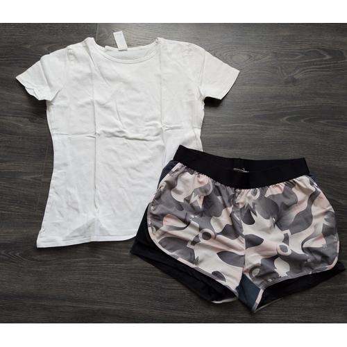 Ensemble Sport T-Shirt + Short 12 Ans Gris Blanc Et Rose Décathlon