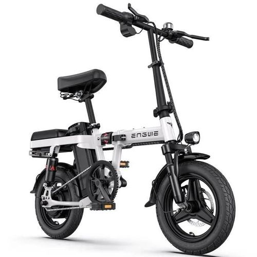 Petit Vélo De Ville Électrique Pliant Engwe T14 14 Pouces 25km/H Moteur 250w Autonomie 42km Avec Amortisseur Avant 48v10ah Blanc