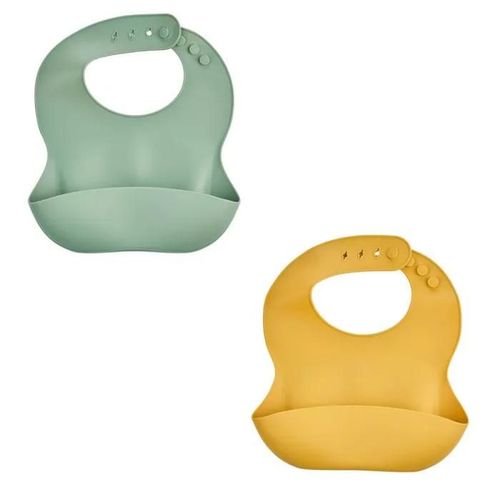 Lot De 2 Bavoirs Silicone 1 Vert Cactus + 1 Jaune Miel