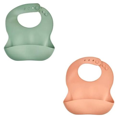 Lot De 2 Bavoirs Silicone 1 Vert Cactus + 1 Peche