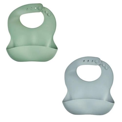 Lot De 2 Bavoirs Silicone 1 Vert Cactus + 1 Gris