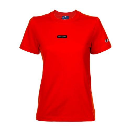 T-Shirt Femme Champion - Col Rond, Uni, Logo Patch, Col Rond, Manches Courtes, Coton Rouge S (Small)