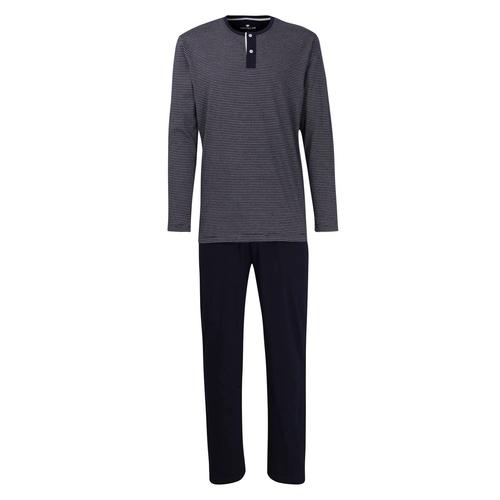 Tom Tailor Pyjama Homme 2 Pièces - Pyjama, Long, Bouton Rond, Rayures Bleu Xl (X-Large)