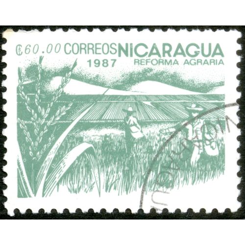 Timbre Oblitéré Nicaragua, Correos, Reforma Agraria, 1987, 60.00