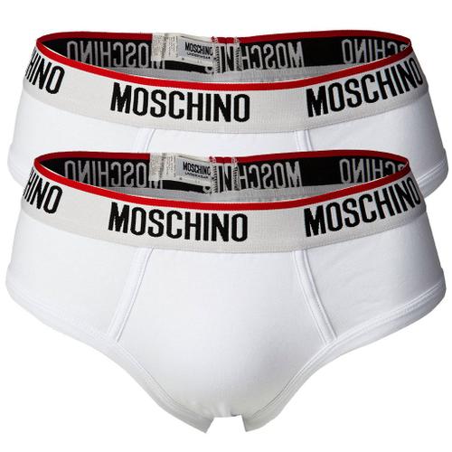 Moschino Slips Pour Hommes Paquet De 2 - Briefs, Sous-Vêtements, Coton Stretch, Uni Blanc Xs (X-Small)