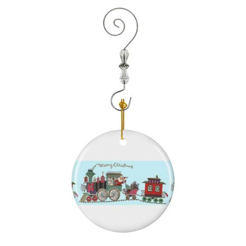 Ornements de Noël Le plus laid mignon Kawaii Joyeux Noël Train Jouet Le Père Noël arrive en Céramique avec Crochet et Cristal- Décorations pour Sapin de Noël, Souvenirs