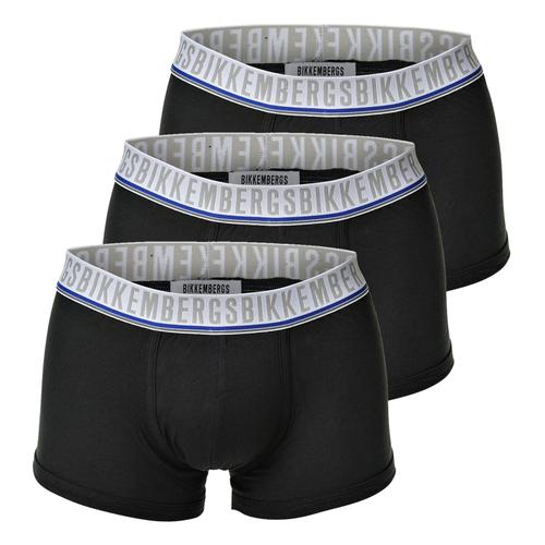 Bikkembergs Short Homme, Paquet De 3 - Tripack Trunk, Coton Stretch, Logo, Uni Blanc/Noir/Bleu S (Small)