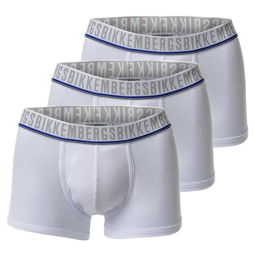 Bikkembergs Short Homme, Paquet De 3 - Tripack Trunk, Coton Stretch, Logo, Uni Blanc/Noir/Bleu S (Small)