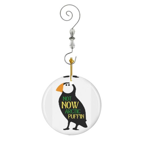 Ornements de Noël Pas maintenant, Macareux arctique ! en Céramique avec Crochet et Cristal- Décorations pour Sapin de Noël, Souvenirs