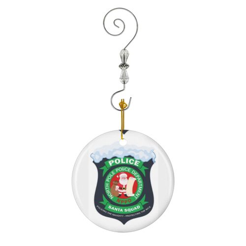 Ornements de Noël Insigne de l'escouade du Père Noël du département de police du Pôle Nord en Céramique avec Crochet et Cristal- Décorations pour Sapin de Noël, Souvenirs