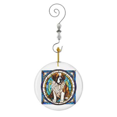 Ornements de Noël Vitrail Saint Bernard en Céramique avec Crochet et Cristal- Décorations pour Sapin de Noël, Souvenirs