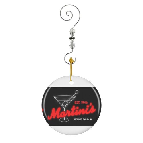 Ornements de Noël Martini's Bar C'est une vie merveilleuse Bedford Falls, NY en Céramique avec Crochet et Cristal- Décorations pour Sapin de Noël, Souvenirs