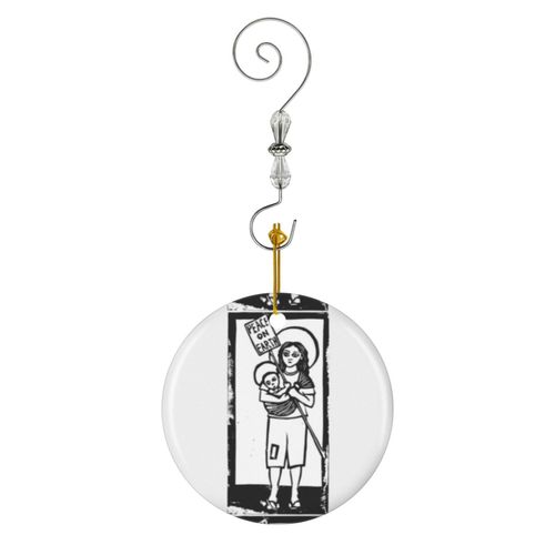 Ornements de Noël Image de Marie et Jésus Linocut en Céramique avec Crochet et Cristal- Décorations pour Sapin de Noël, Souvenirs