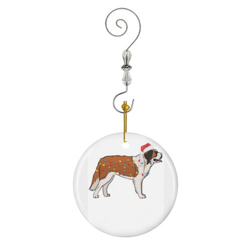 Ornements de Noël Cadeau de Noël des lumières de Noël de Saint-Bernard en Céramique avec Crochet et Cristal- Décorations pour Sapin de Noël, Souvenirs