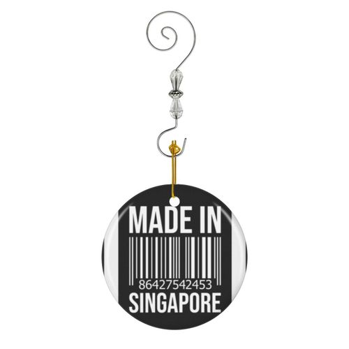 Ornements de Noël Fabriqué à Singapour en Céramique avec Crochet et Cristal- Décorations pour Sapin de Noël, Souvenirs