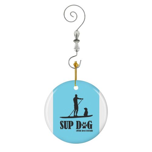 Ornements de Noël SUP CHIEN HOMME en Céramique avec Crochet et Cristal- Décorations pour Sapin de Noël, Souvenirs