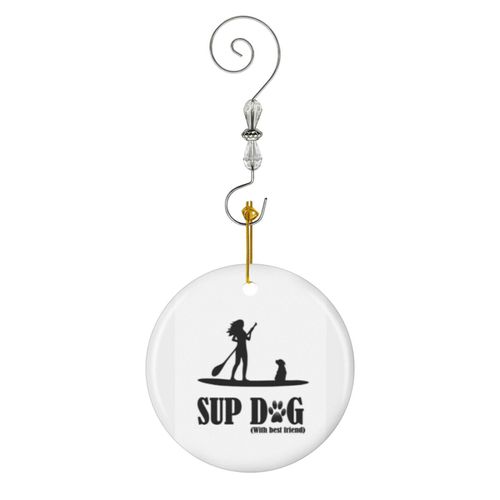 Ornements de Noël SUP CHIEN FEMME en Céramique avec Crochet et Cristal- Décorations pour Sapin de Noël, Souvenirs
