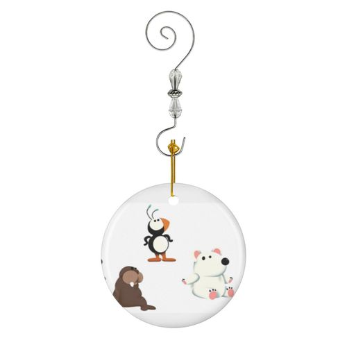 Ornements de Noël Macareux et amis en Céramique avec Crochet et Cristal- Décorations pour Sapin de Noël, Souvenirs