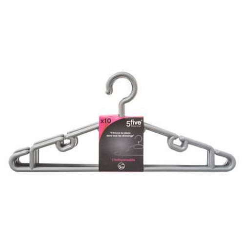 Lot de 10 cintres en plastique gris 5 Five