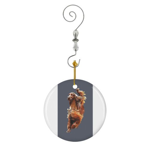 Ornements de Noël Chien glamour Setter irlandais ! en Céramique avec Crochet et Cristal- Décorations pour Sapin de Noël, Souvenirs