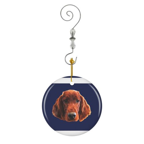 Ornements de Noël Visage mignon de chien Setter irlandais en Céramique avec Crochet et Cristal- Décorations pour Sapin de Noël, Souvenirs