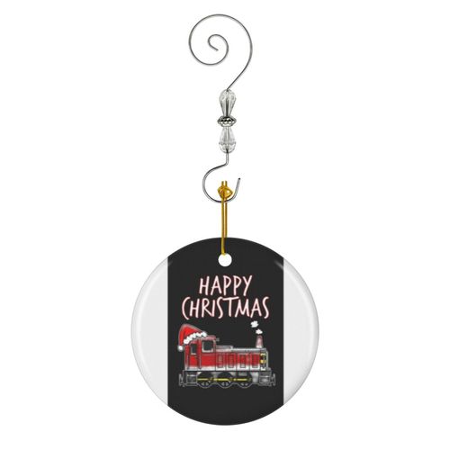 Ornements de Noël Joyeux Noël aux passionnés de train diesel du Père Noël en Céramique avec Crochet et Cristal- Décorations pour Sapin de Noël, Souvenirs