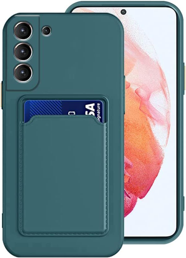 Compatible Avec Coque Samsung S22 Plus, Silicone Samsung Galaxy S22 Plus Housse De Protection Avec Slot Card Holder Étui Premium Tpu Case De Souple Antichoc Cover (Vert Foncé)