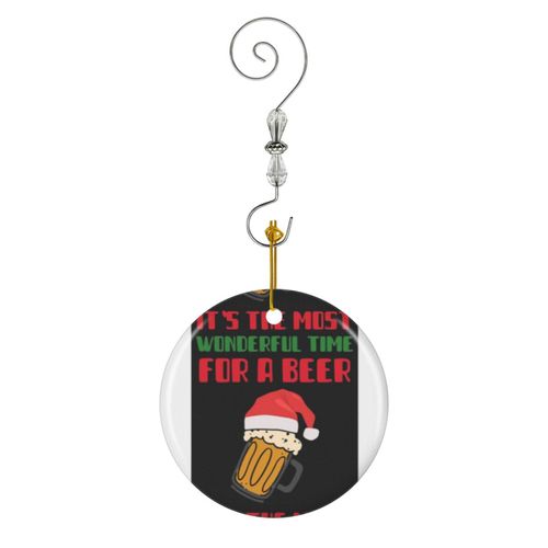 Ornements de Noël C'est le moment le plus merveilleux pour une bière Jeu de mots drôle de Noël en Céramique avec Crochet et Cristal- Décorations pour Sapin de Noël, Souvenirs