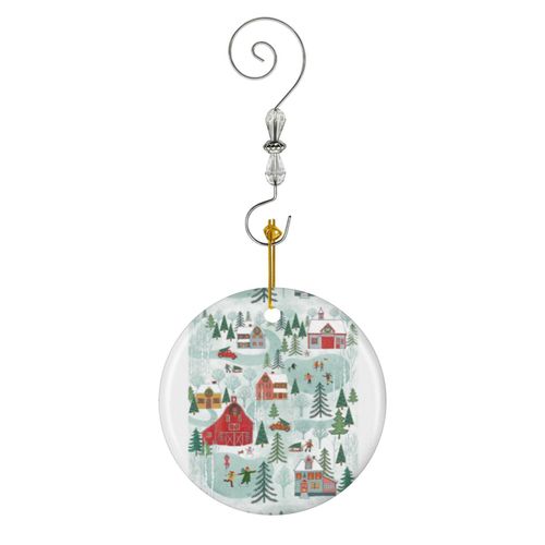 Ornements de Noël Noël en Nouvelle-Angleterre en Céramique avec Crochet et Cristal- Décorations pour Sapin de Noël, Souvenirs