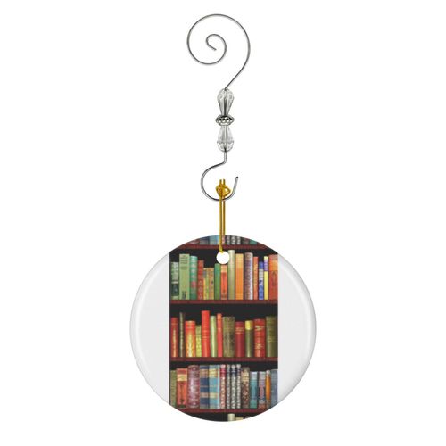 Ornements de Noël Bibliothèque de livres anciens Bookworm, étagère à livres vintage en Céramique avec Crochet et Cristal- Décorations pour Sapin de Noël, Souvenirs