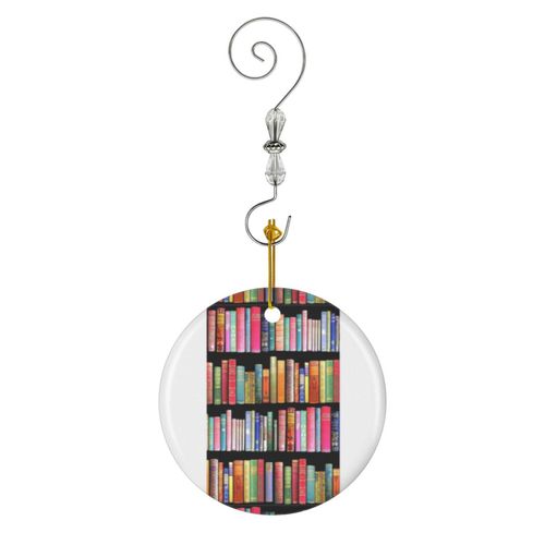 Ornements de Noël Bookworms Delight Bibliothèque de livres anciens pour bibliophile en Céramique avec Crochet et Cristal- Décorations pour Sapin de Noël, Souvenirs
