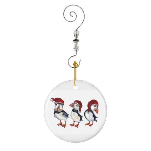 Ornements de Noël Macareux de Noël en Céramique avec Crochet et Cristal- Décorations pour Sapin de Noël, Souvenirs