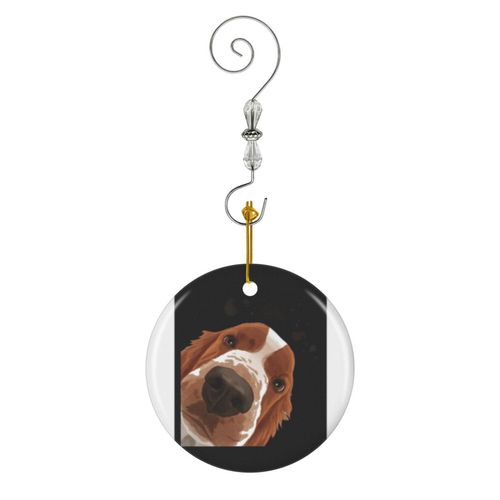 Ornements de Noël Curieux chien épagneul springer gallois en Céramique avec Crochet et Cristal- Décorations pour Sapin de Noël, Souvenirs