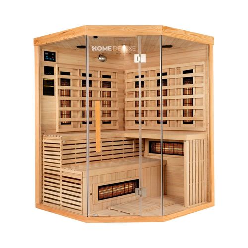 HOME DELUXE Cabine infrarouge 'SAHARA XXL' Taille: 150 x 150 x 190 cm, pour 3 personnes I Sauna infrarouge, Cabine infrarouge en bois, Sauna cabine infrarouge, Cabine chauffante pour sauna