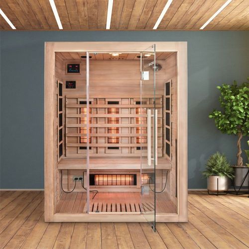 HOME DELUXE Cabine infrarouge 'SAHARA L' Taille: 150 x 120 x 190 cm, pour 3 personnes I Sauna infrarouge, Cabine infrarouge en bois, Sauna cabine infrarouge, Cabine chauffante pour sauna